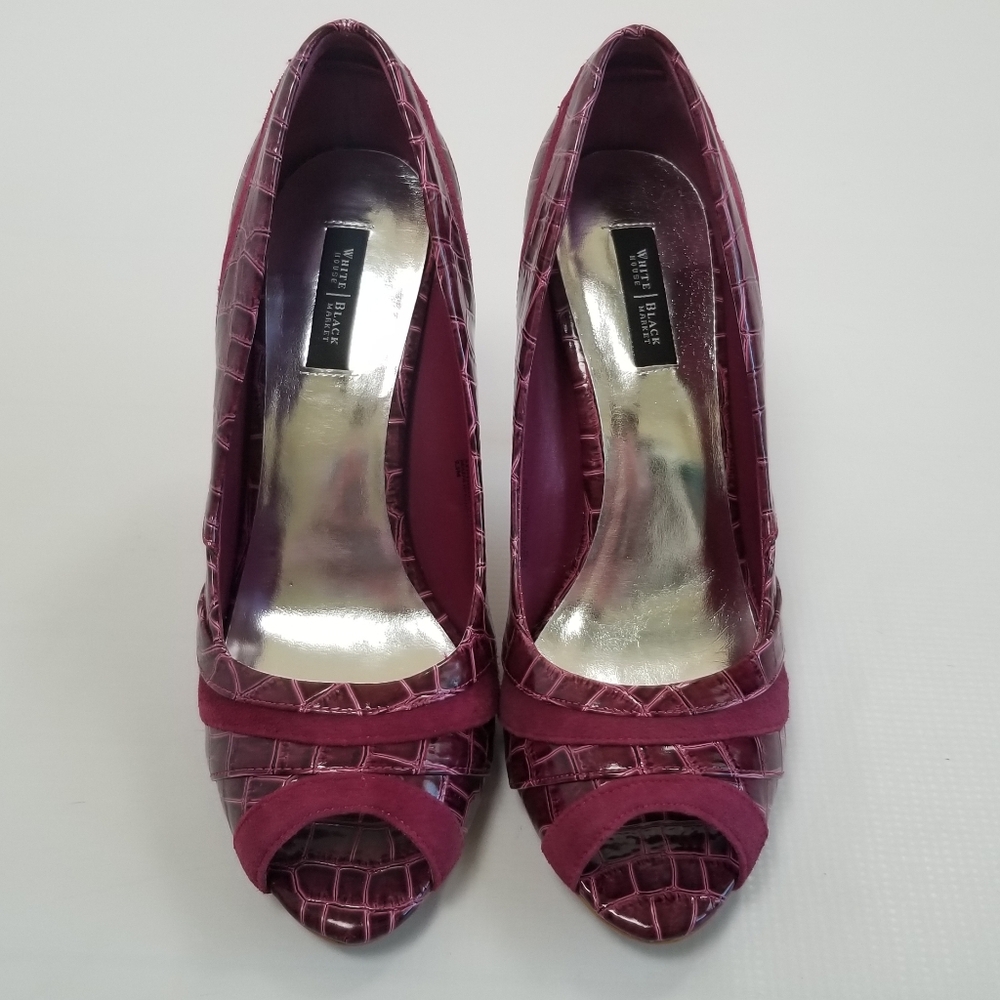 WHBM Maddox Croc Embossed Peep Toe Pumps Heels 9.5 - Picture 4 of 10
